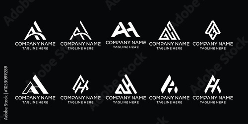 Set of monogram initial letter AH HA, logo design template.