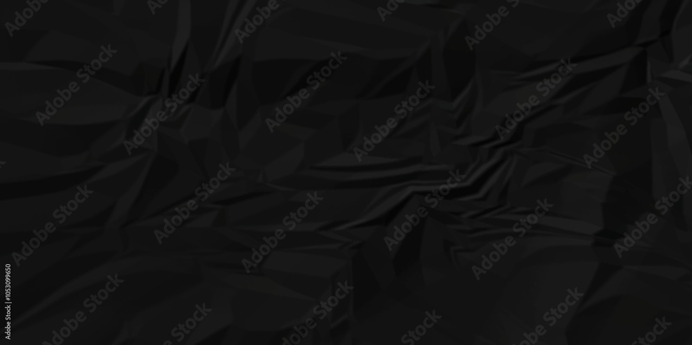 Fototapeta premium Empty wrinkle black color crumple paper texture pattern abstract background. Crumpled black paper abstract shape background with space paper for texture. 