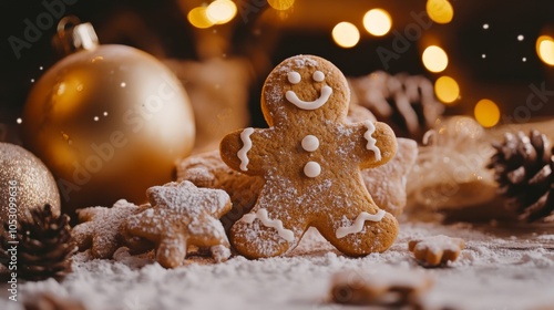 Cheerful Gingerbread Cookies on a Festive Table photo