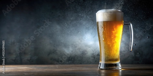 A cold draft beer poured into a frosted glass with condensation on the outside, glassware, draft, beer, pour, ale