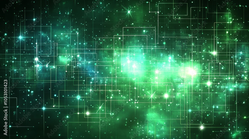 Vibrant green abstract background with dynamic star and square arrangement Vibrant green abstract background with dynamic star and square arrangement