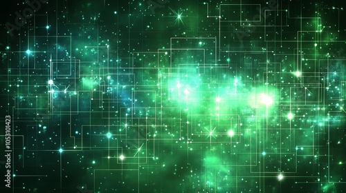 Vibrant green abstract background with dynamic star and square arrangement 