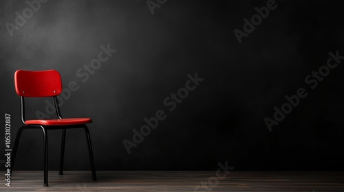 Striking red chair accentuating the warmth of a wooden floor single photo