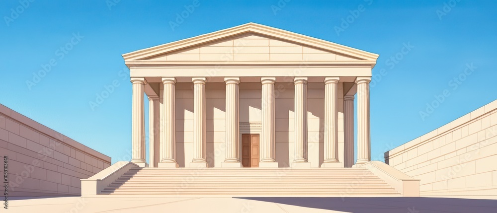 Fototapeta premium A majestic temple with columns, set against a clear blue sky, showcasing classical architectural design.