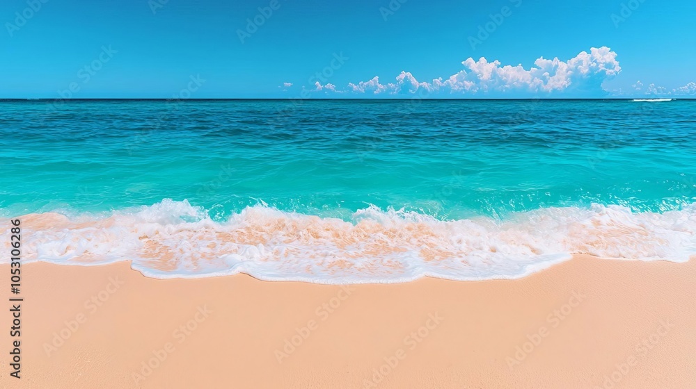 A tranquil beach scene showcasing gentle waves lapping at the shore under a clear blue sky. Perfect for relaxation and vacation themes. A tranquil beach scene showcasing gentle waves lapping at the shore under a clear blue sky. Perfect for relaxation and vacation themes.
