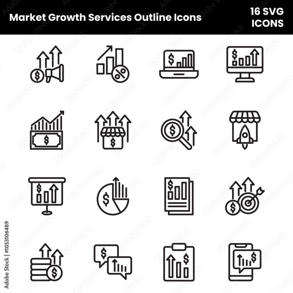 Market Growth Services Outline Icons Market Growth Services Outline Icons