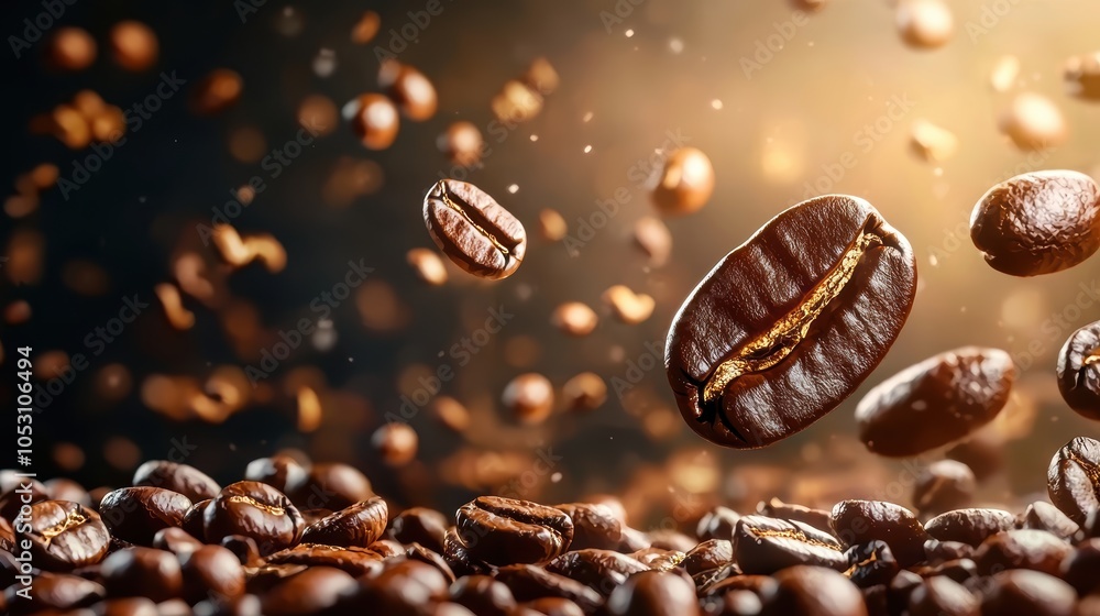 A close up of coffee beans with a lot of them falling from the sky A close up of coffee beans with a lot of them falling from the sky