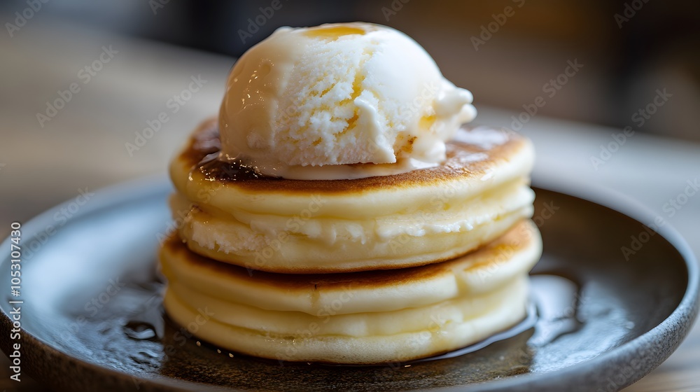 A serving of dorayaki ice cream, fluffy pancakes filled with ice cream instead of red bean paste.
A serving of dorayaki ice cream, fluffy pancakes filled with ice cream instead of red bean paste.