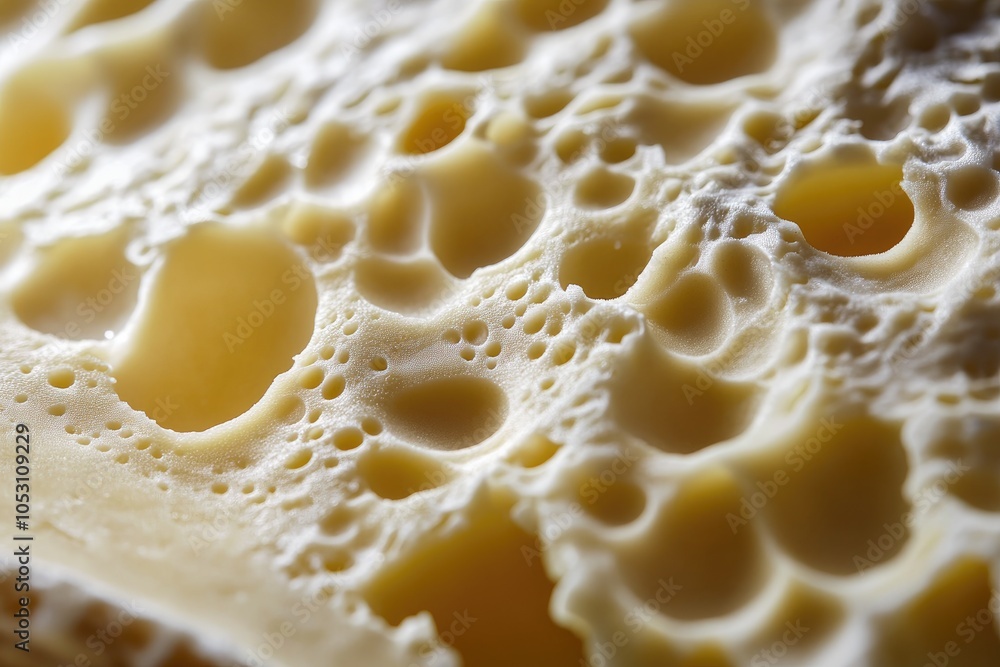 Close-up Macro Shot of the Texture of Swiss Cheese with Large Holes Close-up Macro Shot of the Texture of Swiss Cheese with Large Holes