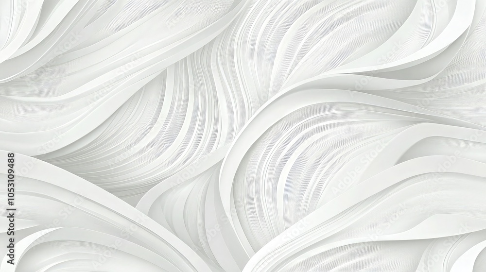 Obraz premium Soft white flowing fabric waves texture isolated on a white background for creative design layouts and professional marketing background needs.