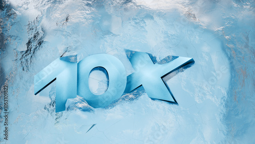 10x number 3d cartoon in ice cube winter frost 