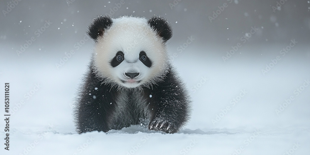 Panda in the snow. Panda in the snow.