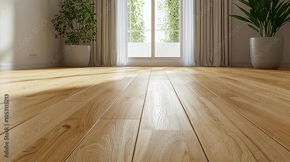 Eco-friendly wood flooring in a sunlit room, organic feel, neutral walls, soft textures, gentle light, balanced aesthetic, creating a serene and warm atmosphere Eco-friendly wood flooring in a sunlit room, organic feel, neutral walls, soft textures, gentle light, balanced aesthetic, creating a serene and warm atmosphere