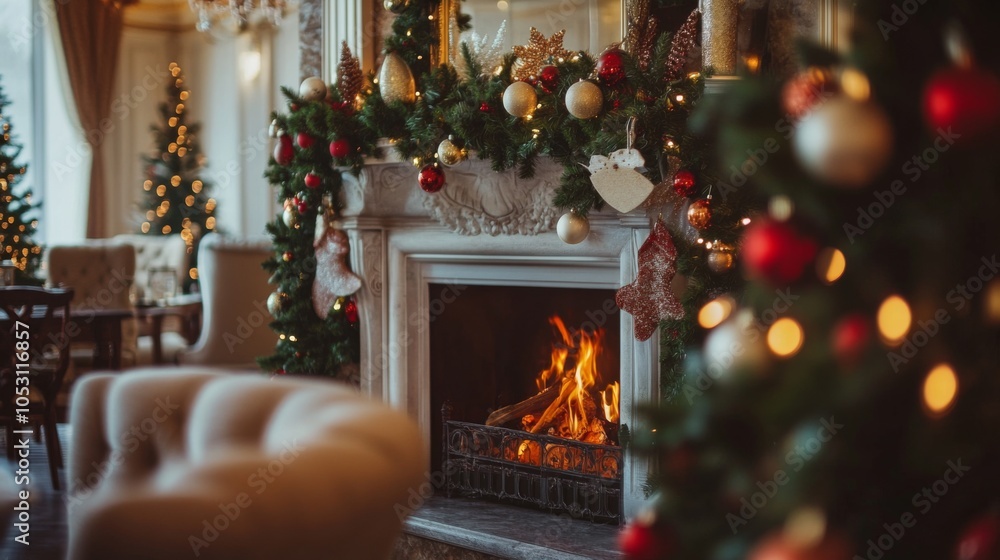 Cozy Winter Fireplace with Holiday Decorations Cozy Winter Fireplace with Holiday Decorations