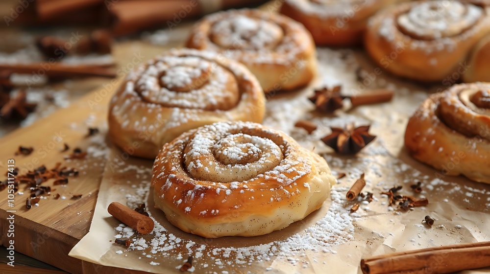 Delicious cinnamon rolls on table Delicious cinnamon rolls on table