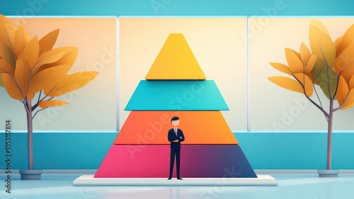 organizational growth chart flat design front view corporate theme 3D render.