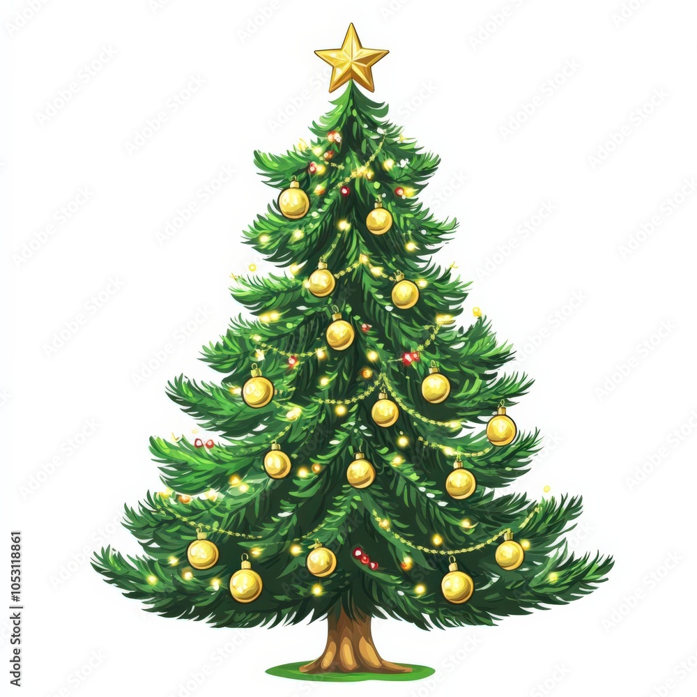 Fototapeta premium simple Christmas tree, clip art, vector, white background