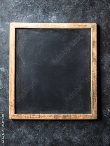 Wooden framed chalkboard on a textured dark background. photo