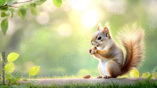 Curious squirrel enjoying a nut in nature