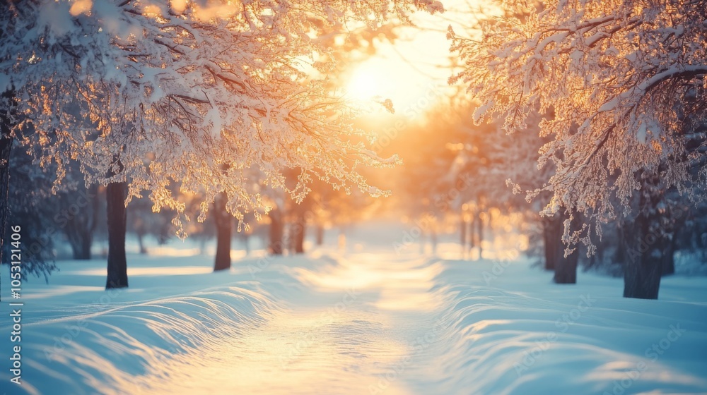 Naklejka premium Frosted Wonderland Landscape Under Soft Winter Light