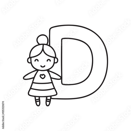 Illustration of a Doll beside letter D 