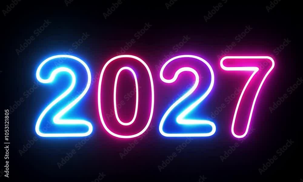 Number ' 2027' year , new year with two tone colorful neon color motion graphic on black background. Generative AI Number ' 2027' year , new year with two tone colorful neon color motion graphic on black background. Generative AI