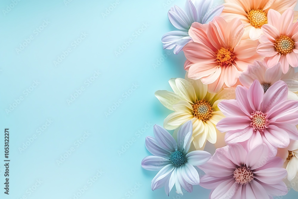Obraz premium Pastel Flowers on Blue Background