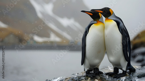 king penguin on the rocks, Penguin Couple in Love, Shy Birds photo