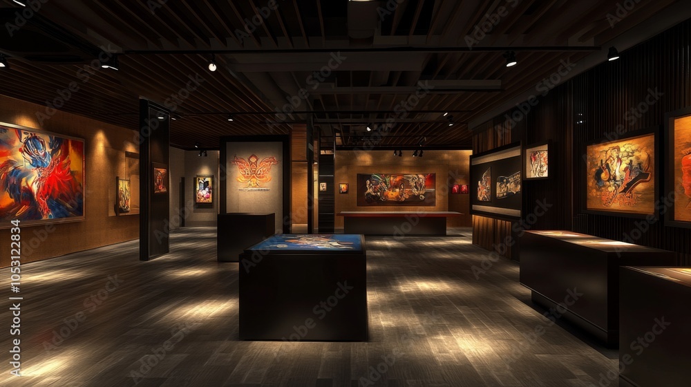 Modern Art Gallery with Evening Light Decor Modern Art Gallery with Evening Light Decor