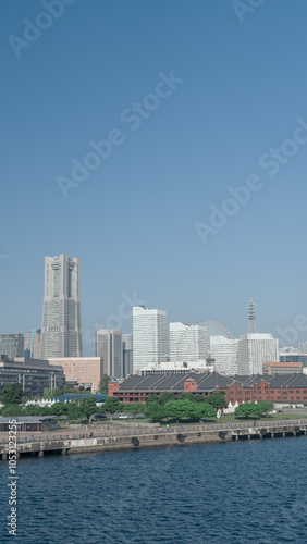 Scenic Yokohama Cityscape Featuring Minato Mirai and Red Brick Warehouse on a Clear Day photo