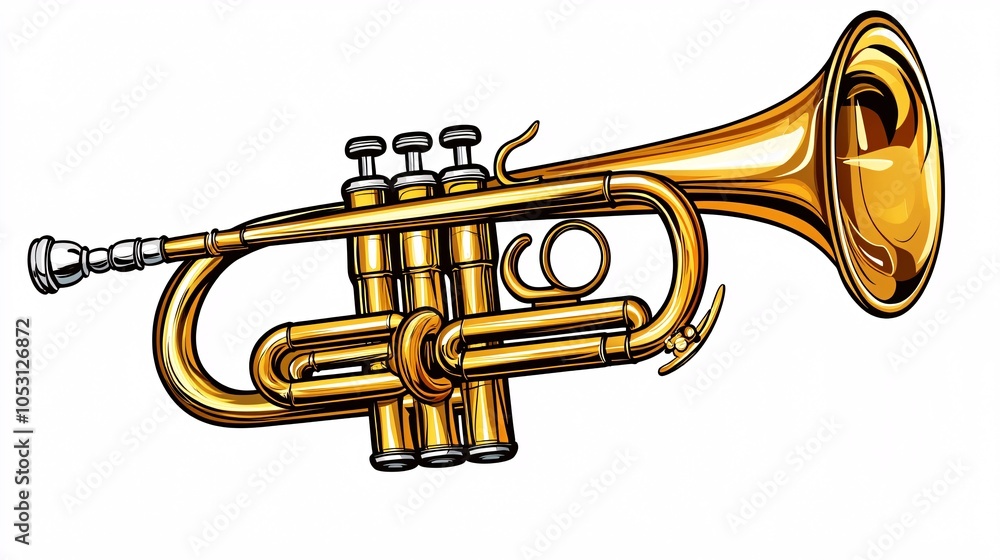 Obraz premium Brass cornet illustration showcasing a detailed front view on a white background for graphic applications.