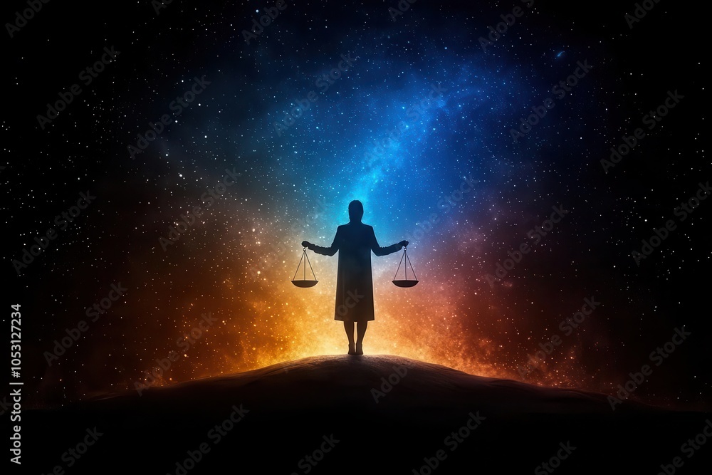 The balance of justice amidst cosmic wonders The balance of justice amidst cosmic wonders
