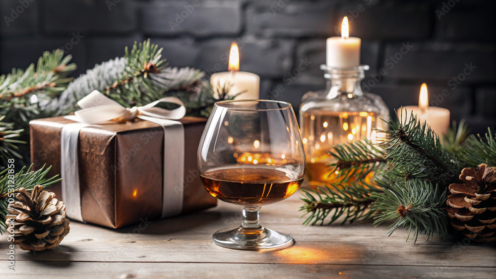 Festive Christmas Gift With Brandy and Candles Festive Christmas Gift With Brandy and Candles