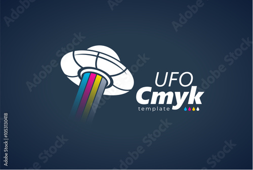 Logo CMYK print. UFO theme. Template design vector. Black background