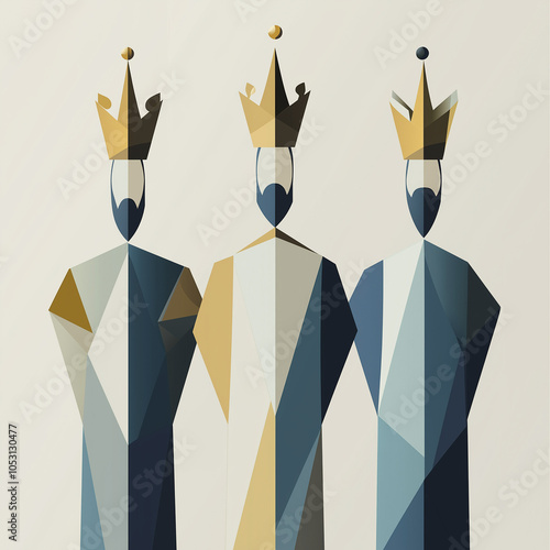 Geometric Three Wise Men illustration in neutral tones