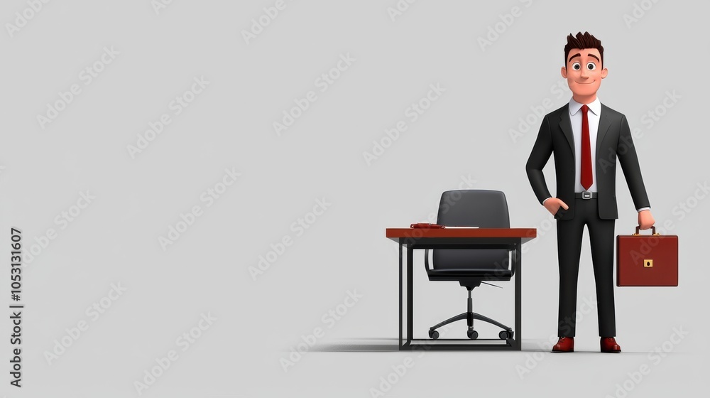 Professional Businessman with Briefcase and Desk Professional Businessman with Briefcase and Desk