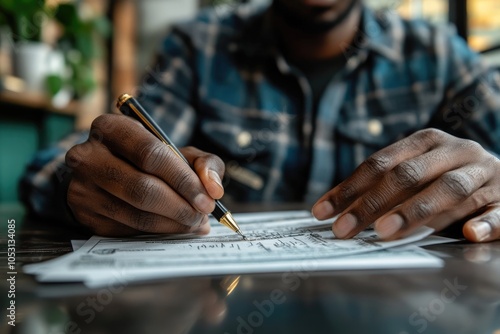 Wallpaper Mural Businessman filling tax form, calculating expenses and managing budget Torontodigital.ca