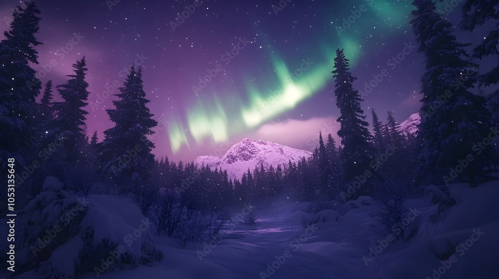Ethereal Aurora Borealis Illuminates Snowy Boreal Forest Landscape at Night Ethereal Aurora Borealis Illuminates Snowy Boreal Forest Landscape at Night