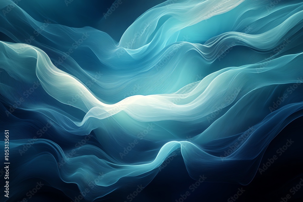 Obraz premium Illustration abstraite de vagues éthérées et lumineuses en nuances de bleu et blanc