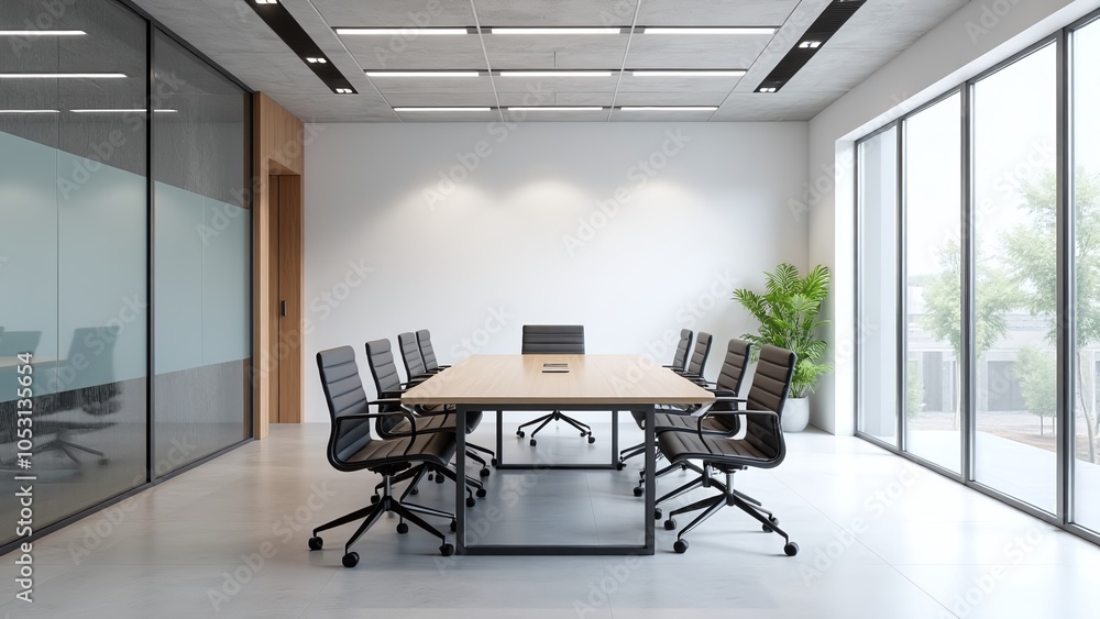 Fototapeta premium Modern office meeting room, minimalist, light and airy