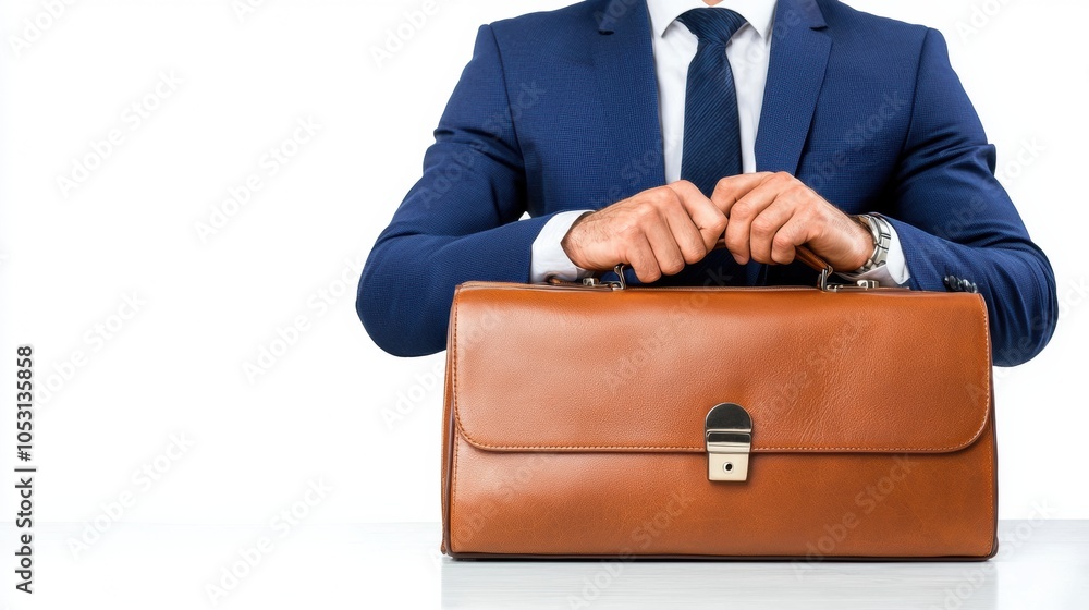 Business Professional with Brown Briefcase in Studio Business Professional with Brown Briefcase in Studio