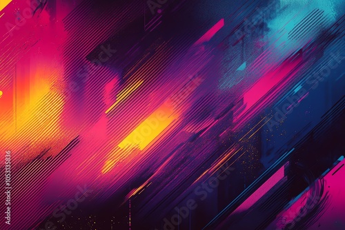 Fond abstrait néon avec effets de lumière diagonaux et dégradés vifs

