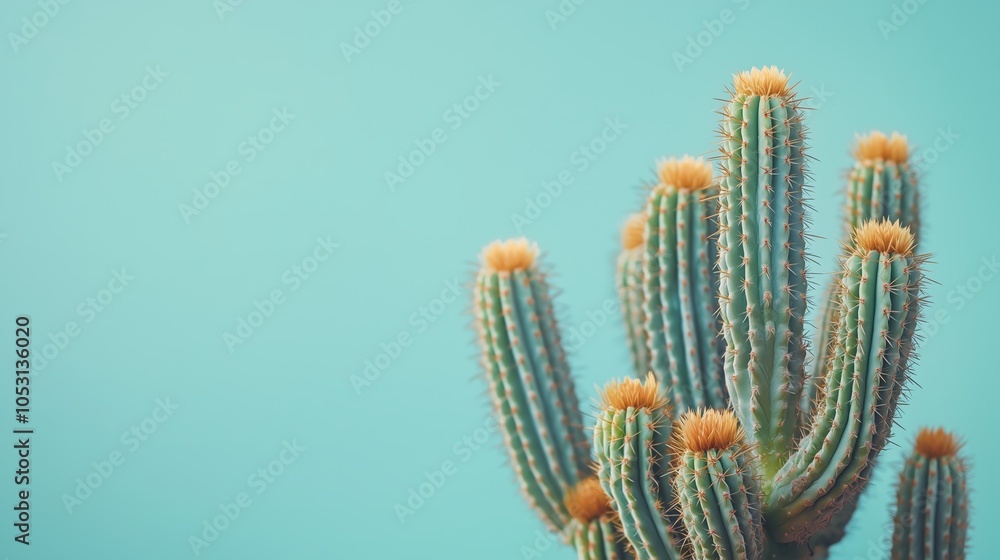 Close-Up View of a Cactus on Pastel Background Close-Up View of a Cactus on Pastel Background
