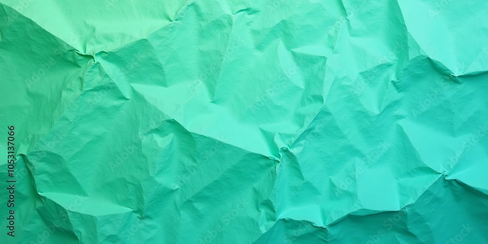 Fototapeta premium Turquoise Textured Paper in Grass Green with Crumpled Green Paper and Rich Gradient Color