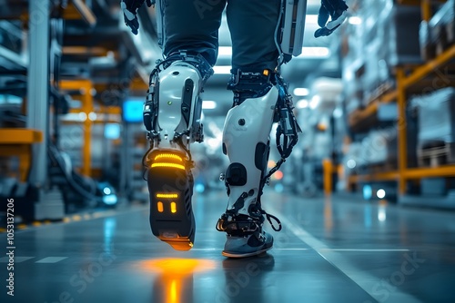 Wallpaper Mural Futuristic Robotic Exoskeleton Aiding Worker in Seamless Logistics Facility Torontodigital.ca