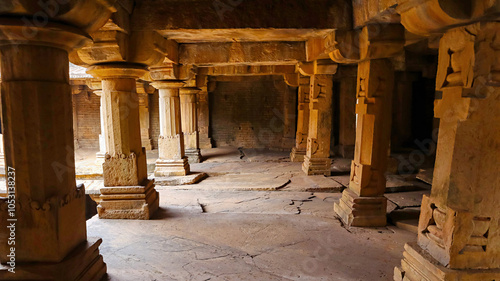 Inside view of the matha (monastery) where sages lived in ancient times, located within the Bhuteshwara Shiv Temple complex in Kadwaya, Ashoknagar, Madhya Pradesh, India. photo