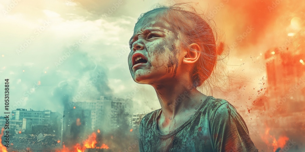 Woman with bloody face in city Woman with bloody face in city