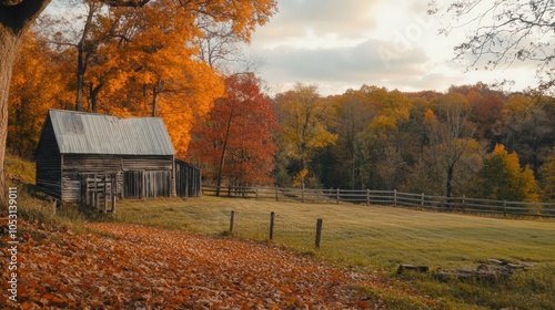 Autumnal Farmhouse with Fall Foliage