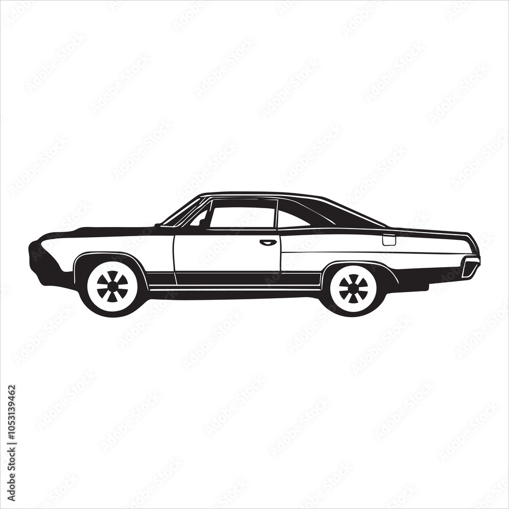 Obraz premium Classic Car Vector illustration in black and white - Luxury Car Clipart Design