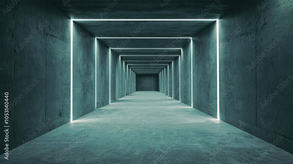 Obraz premium A modern, minimalistic corridor with glowing lights, creating an atmospheric and futuristic ambiance perfect for various designs.